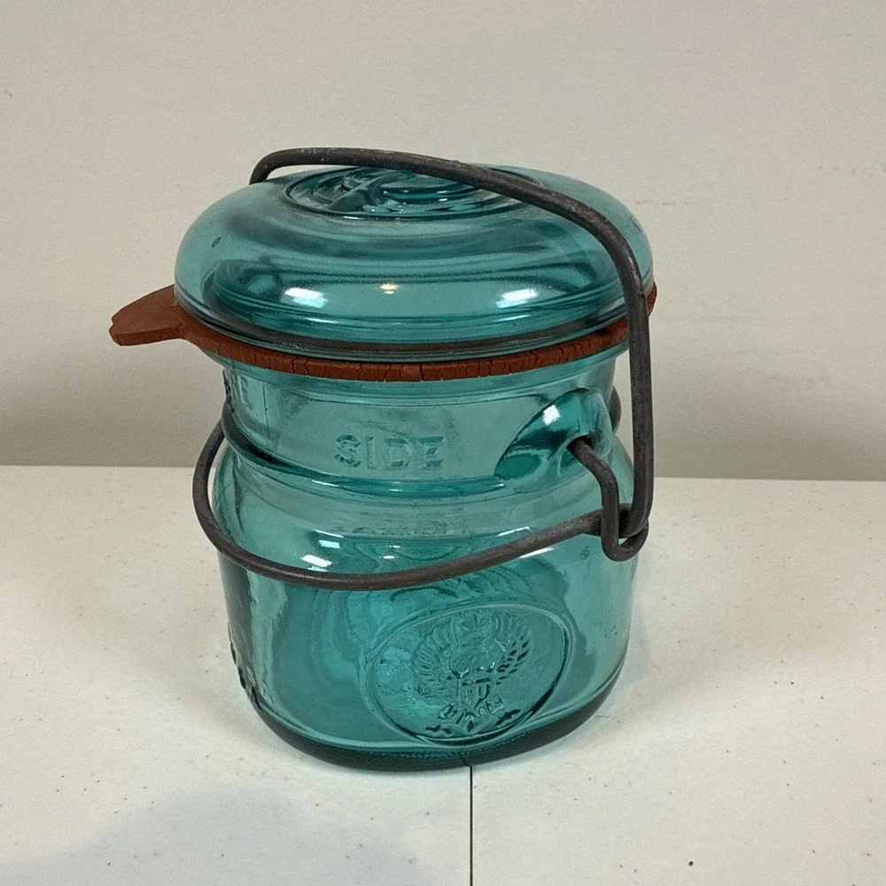Vintage Ball Ideal 1/2 Pint Bicentennial Eagle Mason Jar Teal‎ Wire Bail & Lid